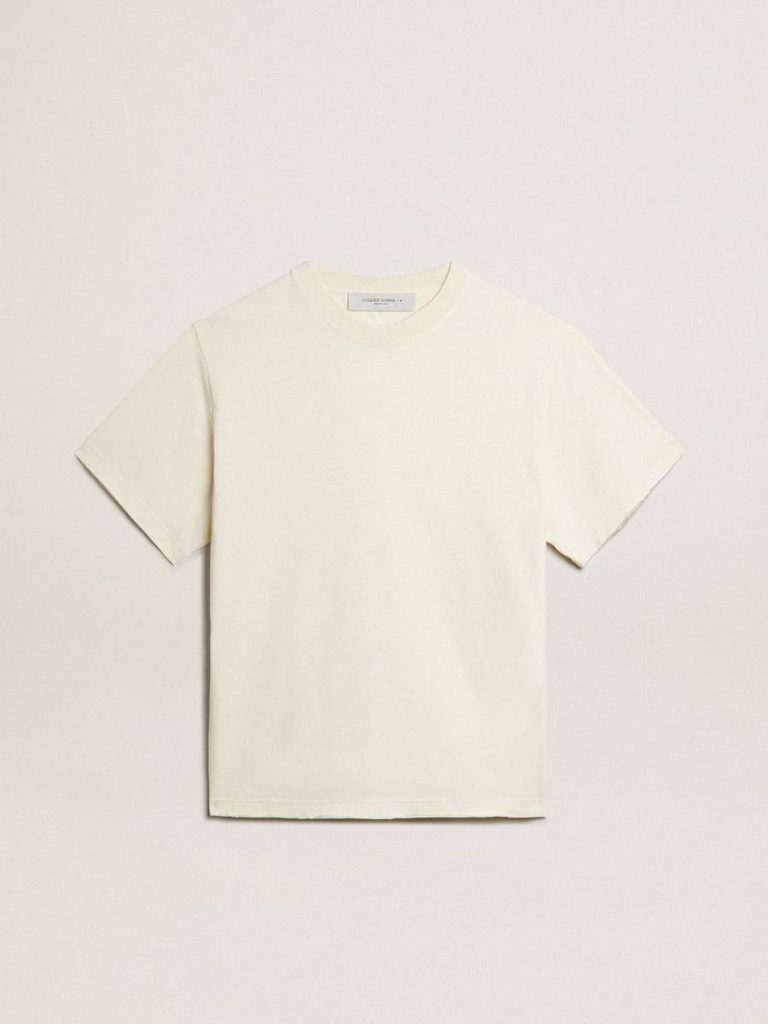Golden Goose Women T-Shirts & Tops T-Shirt In Aged White With Reverse Logo On The Back - Jersey Capsule Aged White - 1