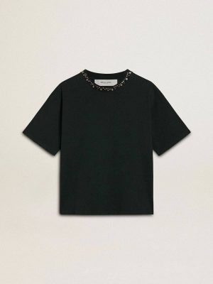 Golden Goose Women T-Shirts & Tops Women's Black T-Shirt With Crystals Black - 1