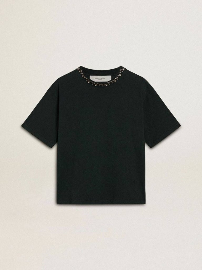 Golden Goose Women T-Shirts & Tops Women's Black T-Shirt With Crystals Black - 1