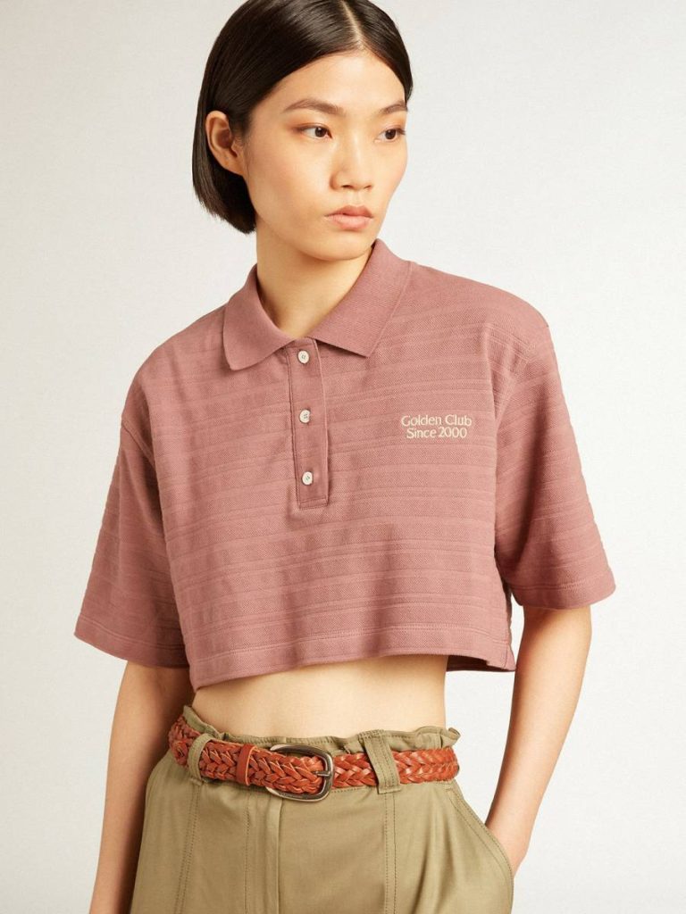 Golden Goose Women Taupe Pink T-Shirts & Tops Taupe Pink-Colored Cotton Piquet Cropped Polo Shirt - 2