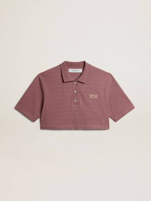 Golden Goose Women Taupe Pink T-Shirts & Tops Taupe Pink-Colored Cotton Piquet Cropped Polo Shirt - 1