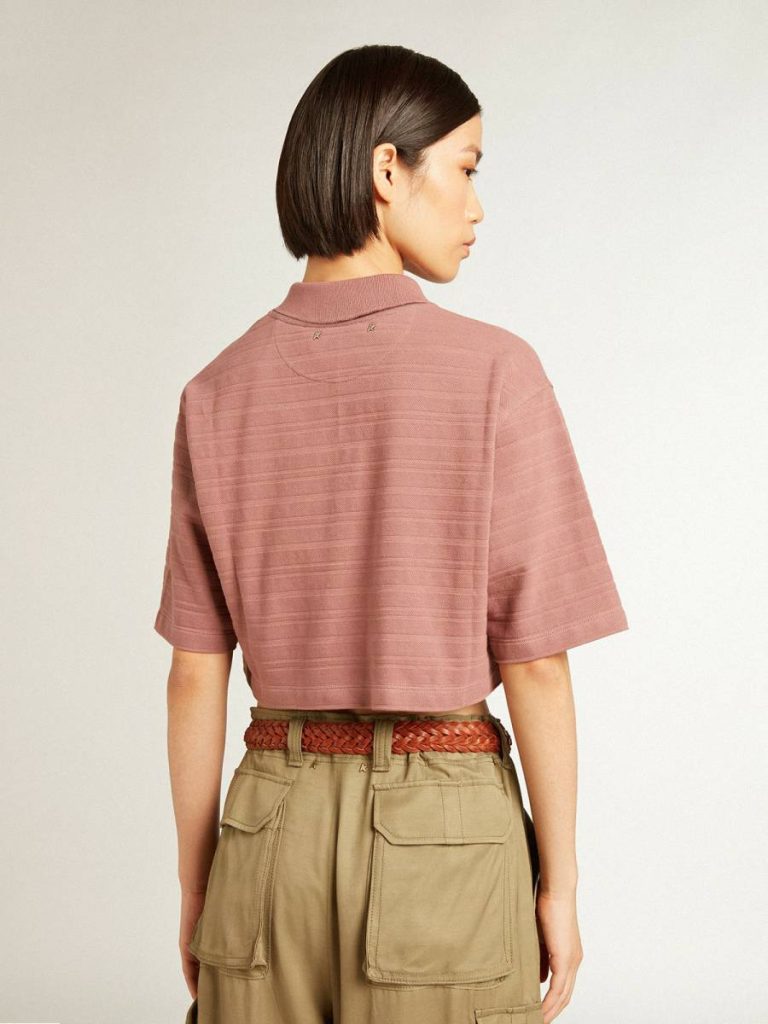 Golden Goose Women Taupe Pink T-Shirts & Tops Taupe Pink-Colored Cotton Piquet Cropped Polo Shirt - 4
