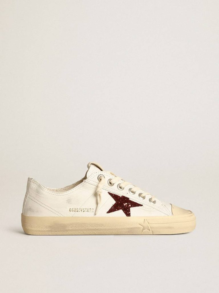 Golden Goose Women V-Star Women's V-Star In White Nappa With Red Glitter Star - 1