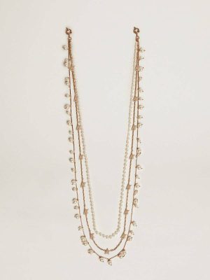Golden Goose Women White And Antique Gold Jewelry Women's Necklace With Three Antique Gold-Colored Heritage Chains - 1