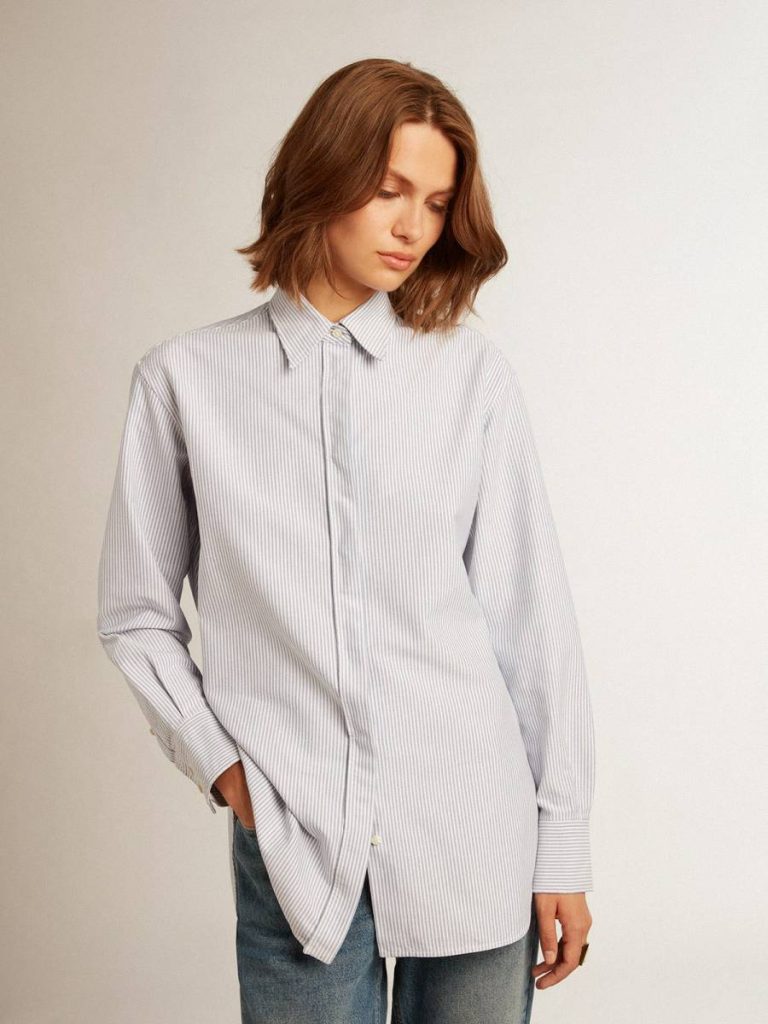 Golden Goose Women White And Light Blue Shirts Women's Shirt With Narrow Stripes - 2