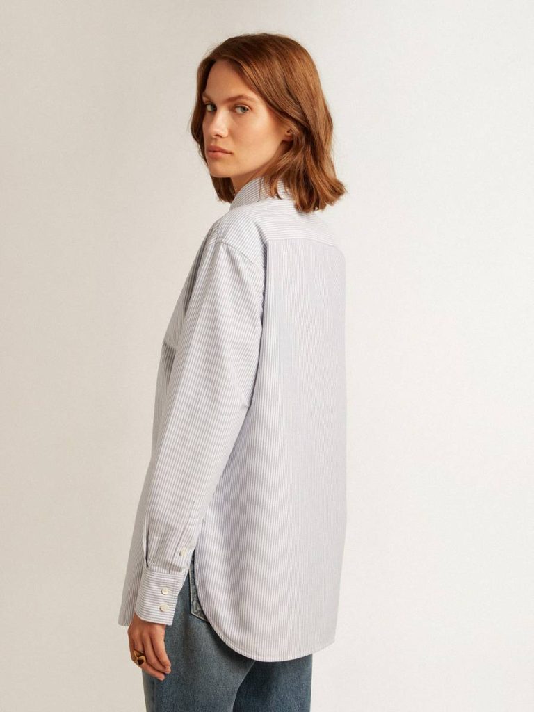 Golden Goose Women White And Light Blue Shirts Women's Shirt With Narrow Stripes - 4