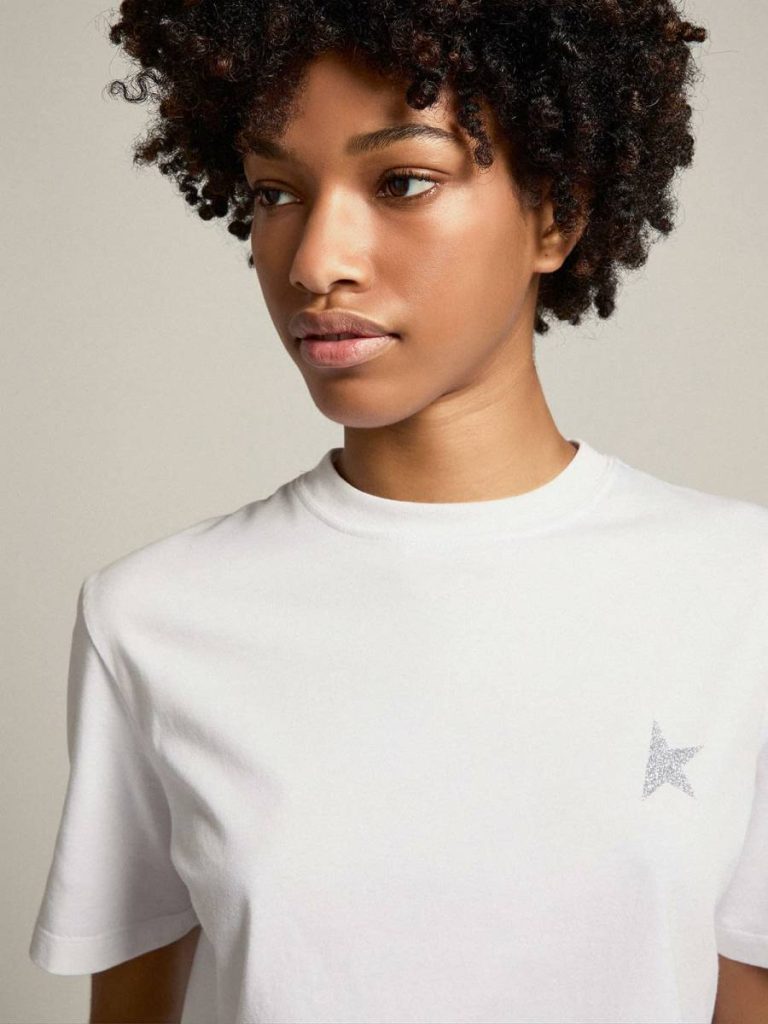 Golden Goose Women White Women's White T-Shirt With Silver Glitter Star On The Front T-Shirts & Tops - 2