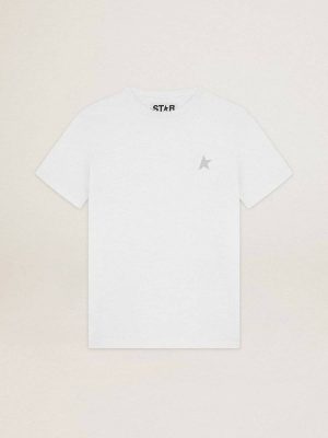 Golden Goose Women White Women's White T-Shirt With Silver Glitter Star On The Front T-Shirts & Tops - 1