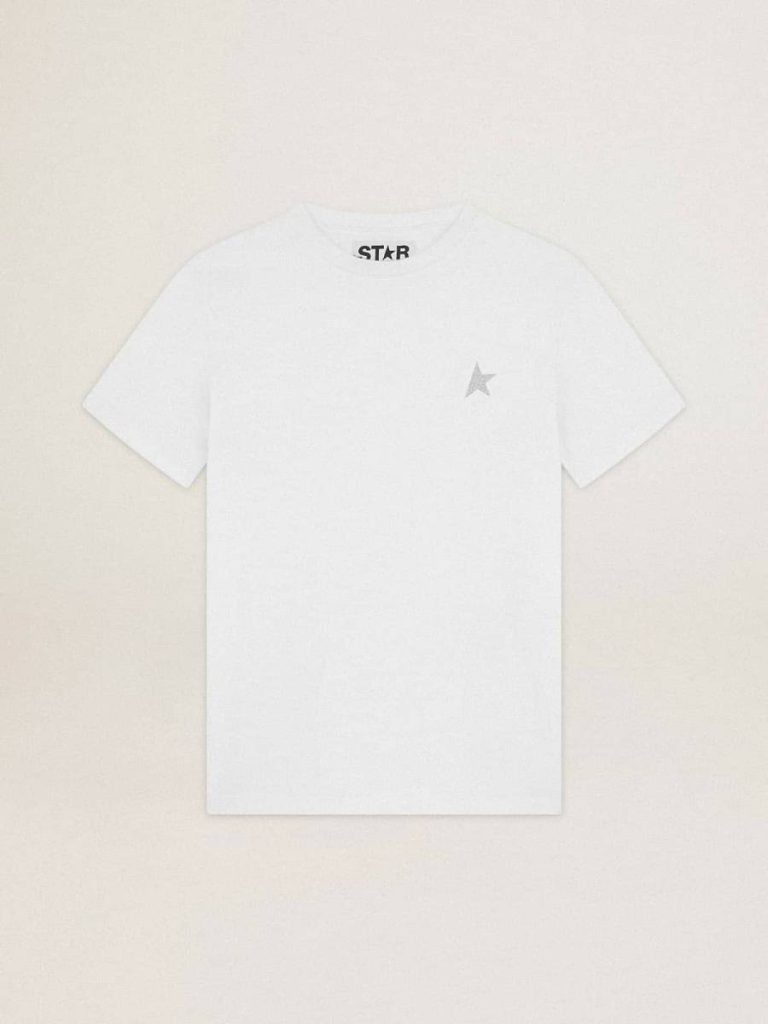 Golden Goose Women White Women's White T-Shirt With Silver Glitter Star On The Front T-Shirts & Tops - 1