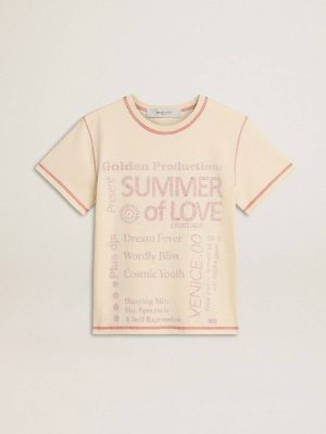 Golden Goose Women Women's Cream T-Shirt With Faded Red Accents T-Shirts & Tops Cream - 1