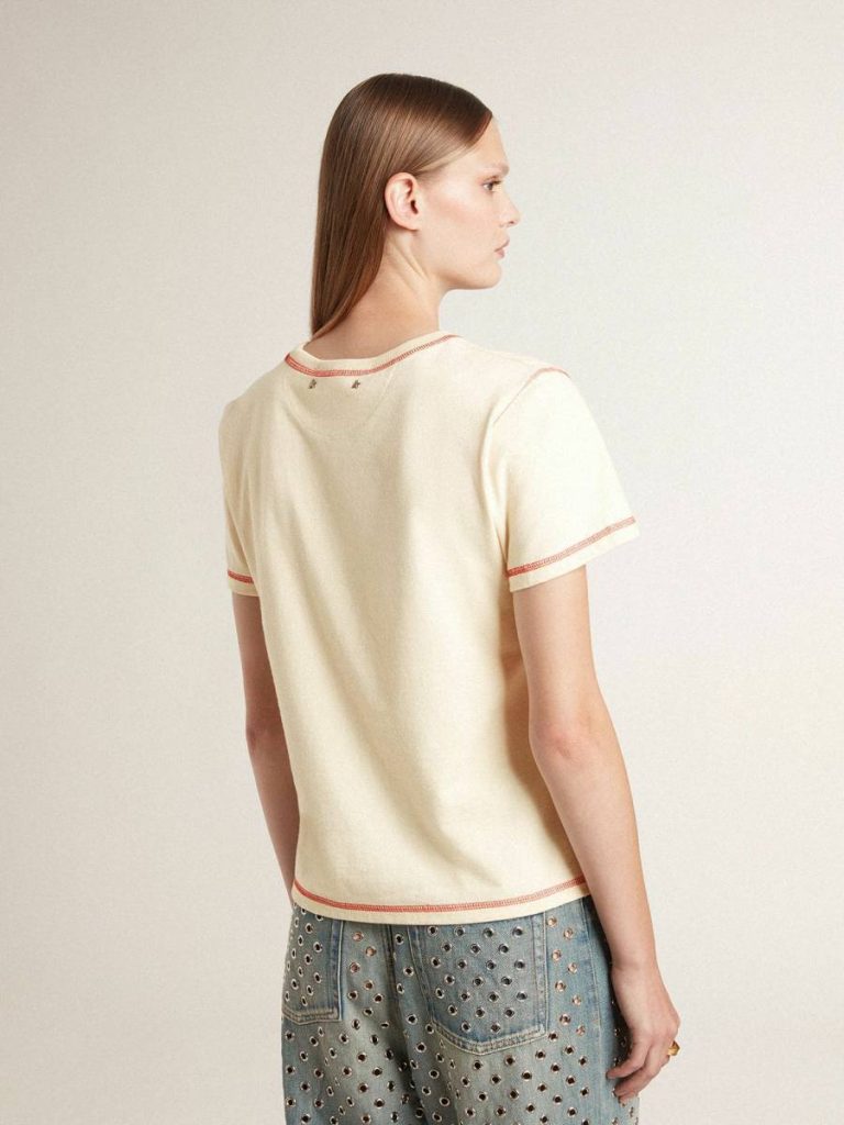 Golden Goose Women Women's Cream T-Shirt With Faded Red Accents T-Shirts & Tops Cream - 4
