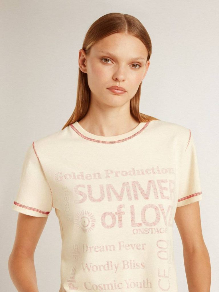Golden Goose Women Women's Cream T-Shirt With Faded Red Accents T-Shirts & Tops Cream - 5