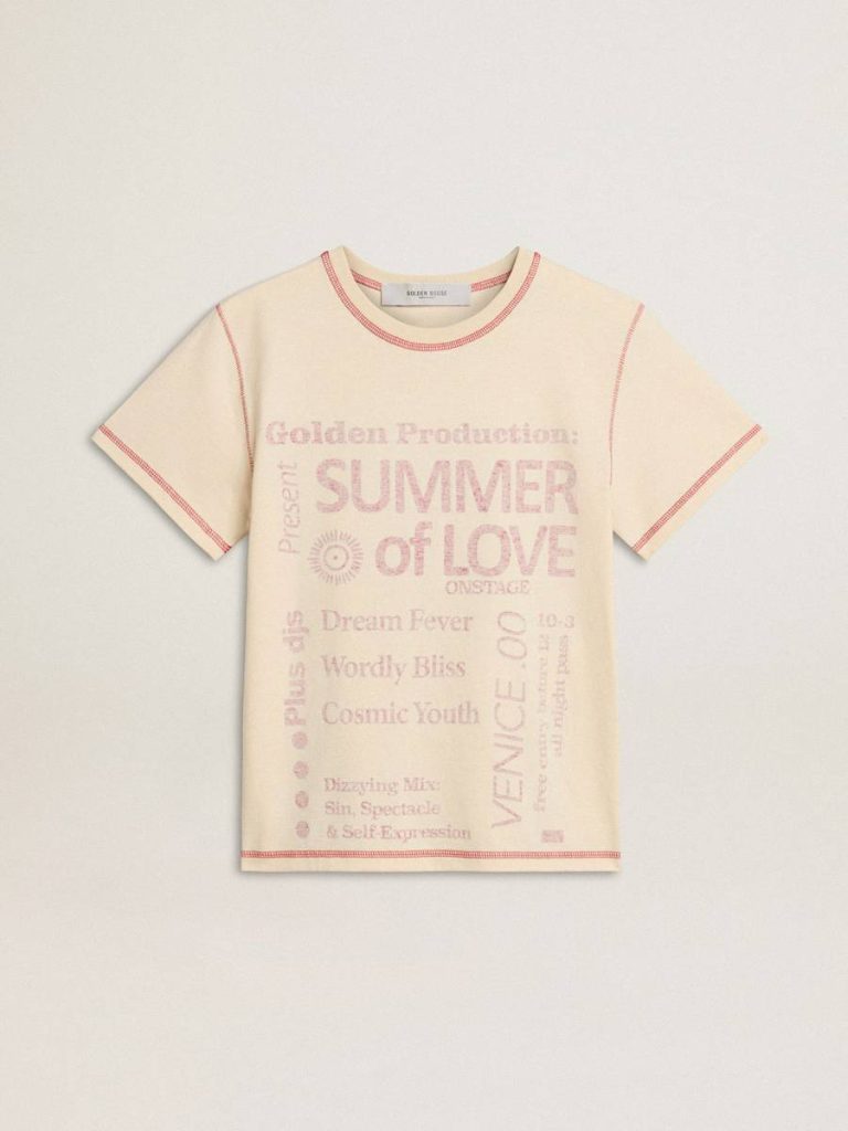 Golden Goose Women Women's Cream T-Shirt With Faded Red Accents T-Shirts & Tops Cream - 1