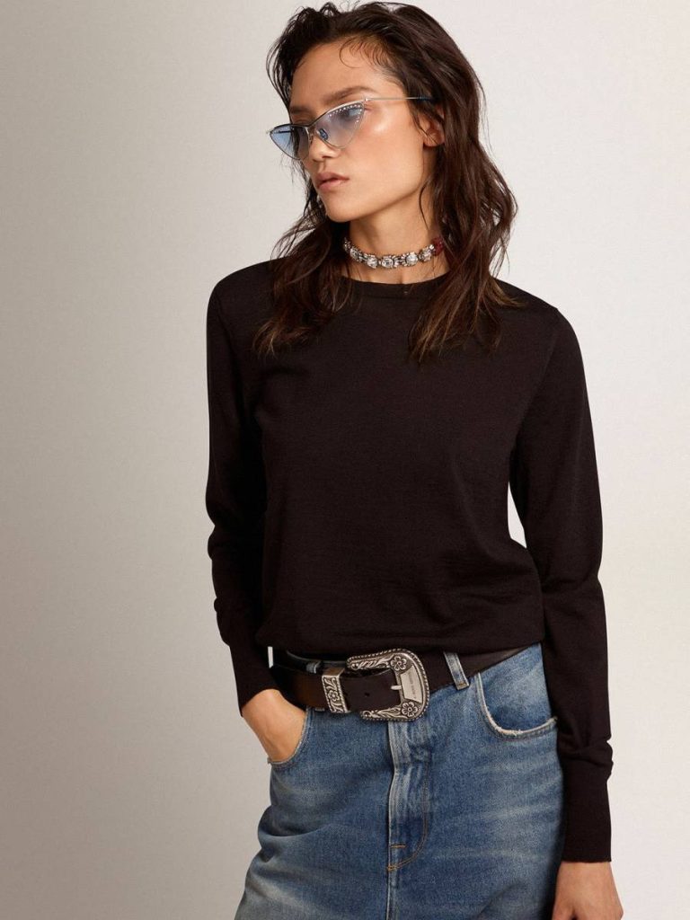 Golden Goose Women Women's Round-Neck Sweater In Black Wool Knitwear Black - 2
