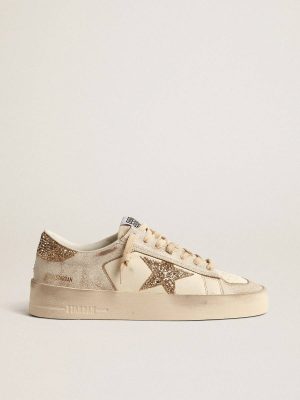 Golden Goose Women Women’s Stardan In Ecru Nappa Leather With Gold Glitter Star And Heel Tab Stardan - 1