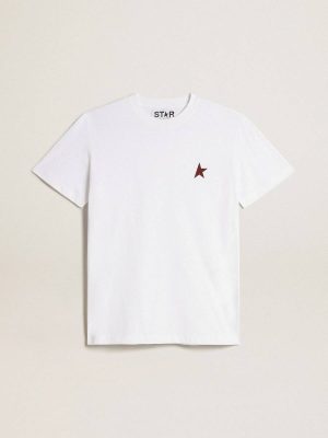Golden Goose Women Women’s White T-Shirt With Burgundy Star On The Front T-Shirts & Tops White - 1