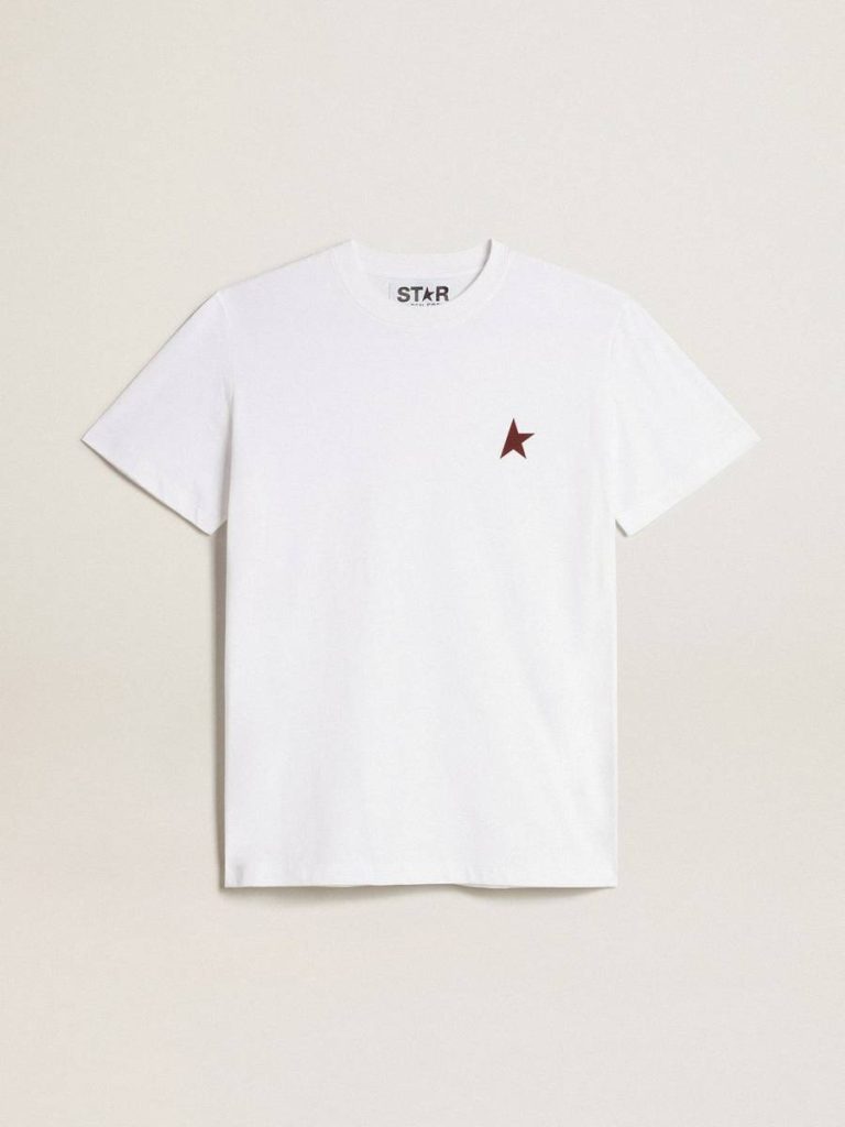 Golden Goose Women Women’s White T-Shirt With Burgundy Star On The Front T-Shirts & Tops White - 1