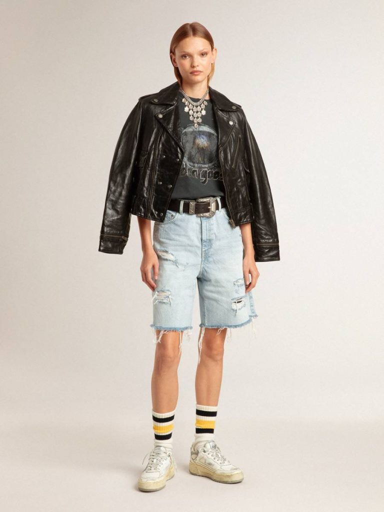 Golden Goose Women Worn-White Socks With Distressed Details And Black And Yellow Stripes Socks Worn White - 3
