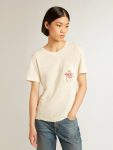 Golden Goose Women’s Cotton T-Shirt In Aged White With Embroidered Pocket Aged White T-Shirts & Tops Women - 2