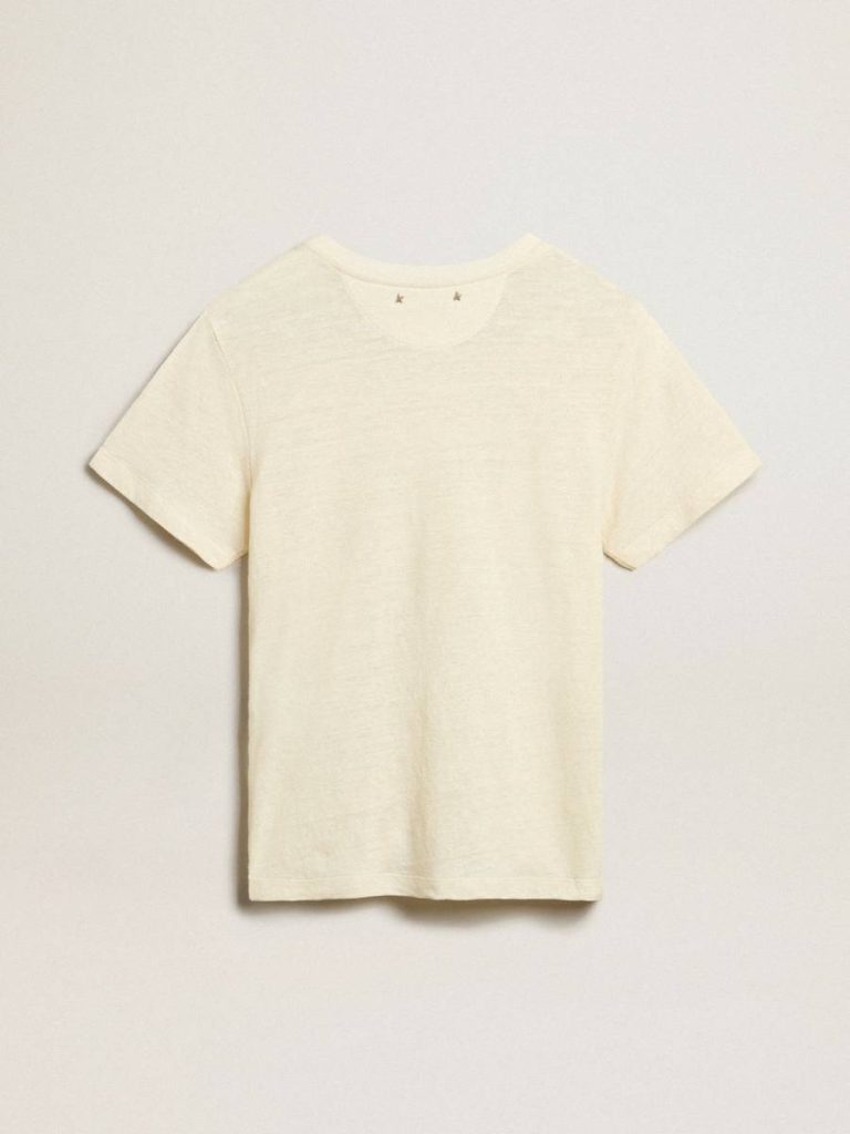 Golden Goose Women’s Cotton T-Shirt In Aged White With Embroidered Pocket Aged White T-Shirts & Tops Women - 5
