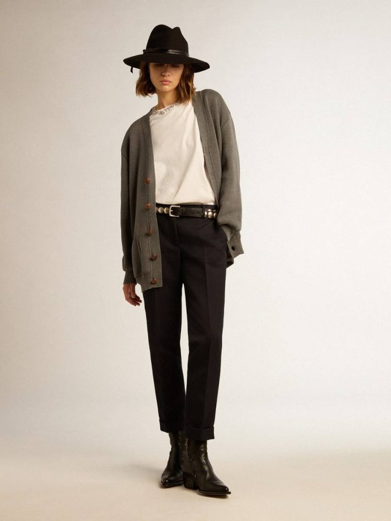 Golden Goose Women's Mélange Gray Cotton Cardigan With Logo On The Back Dark Gray Melange Knitwear Women - 3
