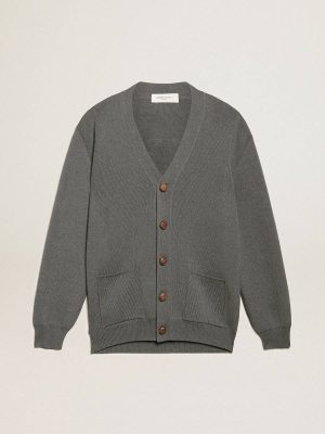 Golden Goose Women's Mélange Gray Cotton Cardigan With Logo On The Back Dark Gray Melange Knitwear Women - 1