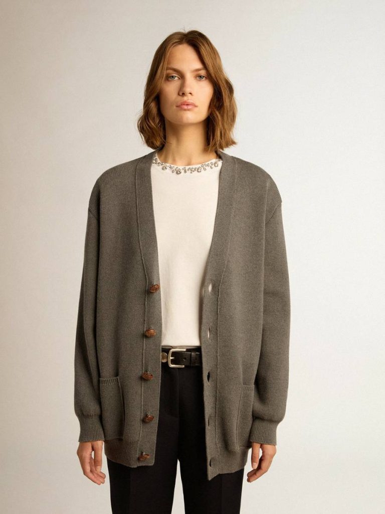 Golden Goose Women's Mélange Gray Cotton Cardigan With Logo On The Back Dark Gray Melange Knitwear Women - 5