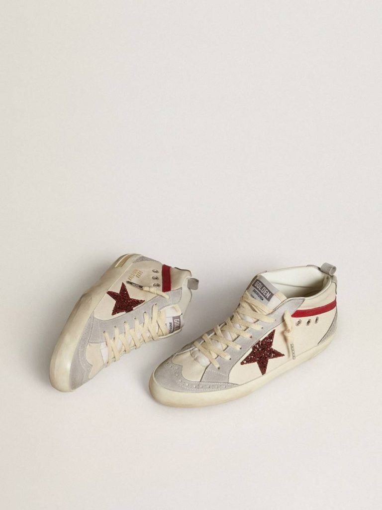 Golden Goose Women’s Mid Star In Leather With Glitter Star And Red Nubuck Flash Women Mid Star - 2