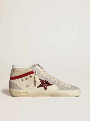 Golden Goose Women’s Mid Star In Leather With Glitter Star And Red Nubuck Flash Women Mid Star - 1
