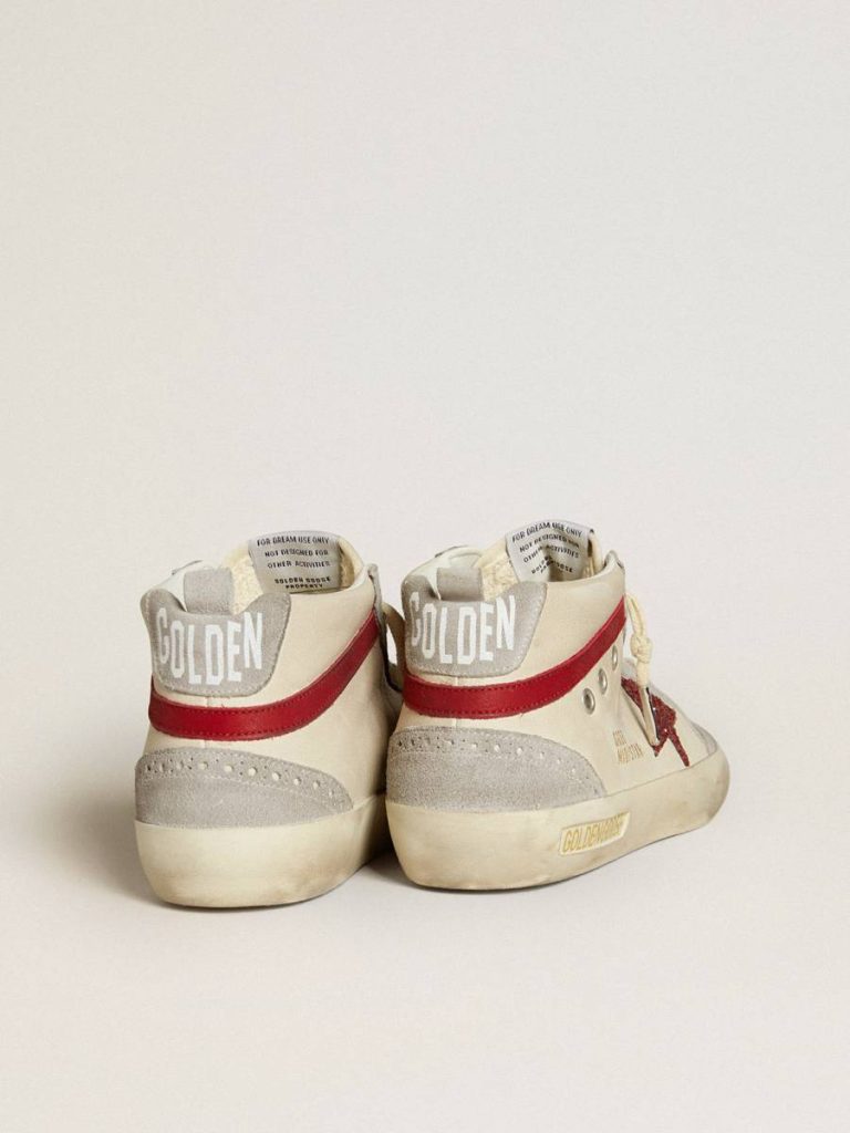 Golden Goose Women’s Mid Star In Leather With Glitter Star And Red Nubuck Flash Women Mid Star - 4