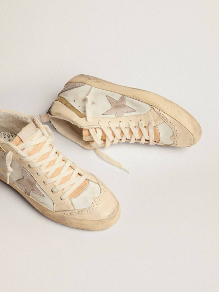 Golden Goose Women's Mid Star With Star In Light Gray Suede And Gold Flash White And Ivory Mid Star Women - 2