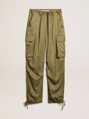 Golden Goose Women’s Olive-Colored Viscose Cargo Pants Jeans & Pants Olive Women - 1
