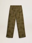 Golden Goose Women's Olive-Colored Viscose-Cotton Blend Pants With Floral Pattern Women Olive Jeans & Pants - 1