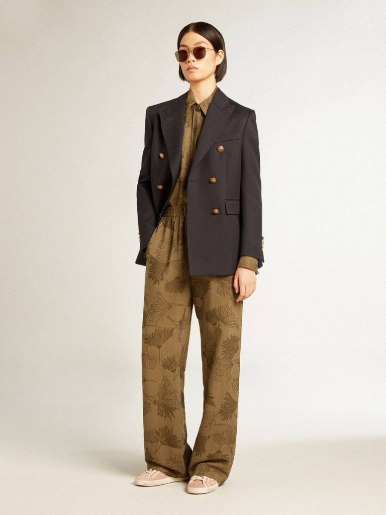 Golden Goose Women's Olive-Colored Viscose-Cotton Blend Pants With Floral Pattern Women Olive Jeans & Pants - 3