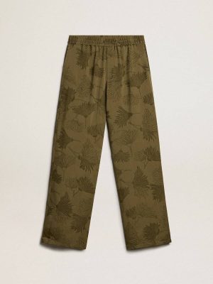 Golden Goose Women's Olive-Colored Viscose-Cotton Blend Pants With Floral Pattern Women Olive Jeans & Pants - 1