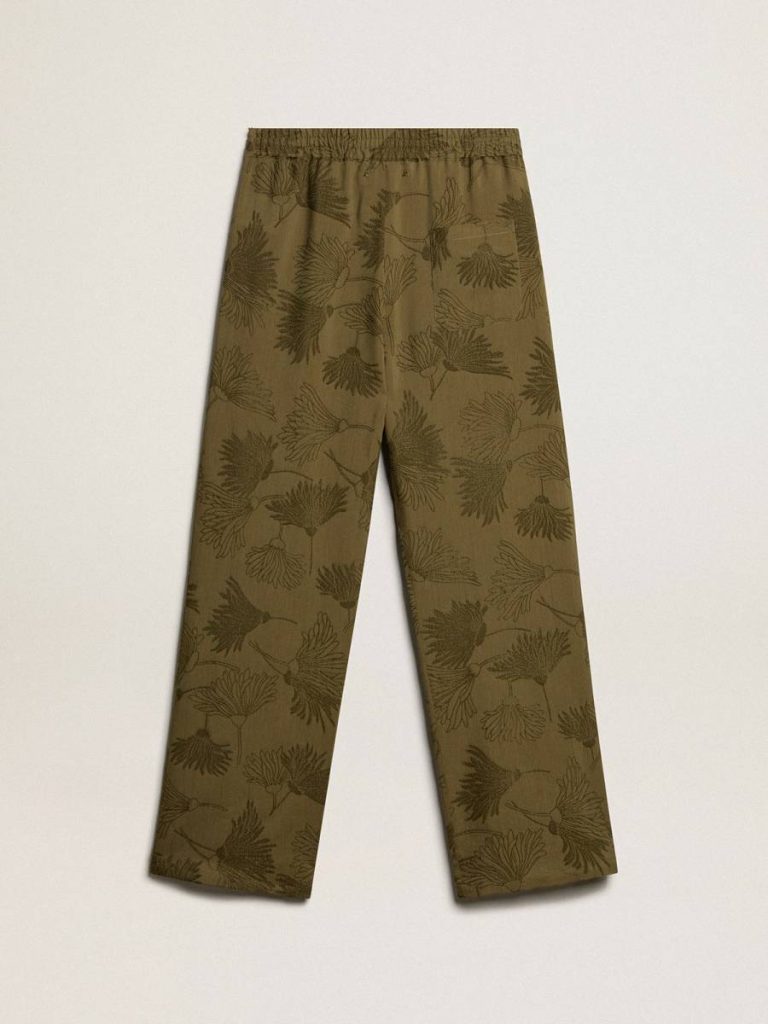 Golden Goose Women's Olive-Colored Viscose-Cotton Blend Pants With Floral Pattern Women Olive Jeans & Pants - 5