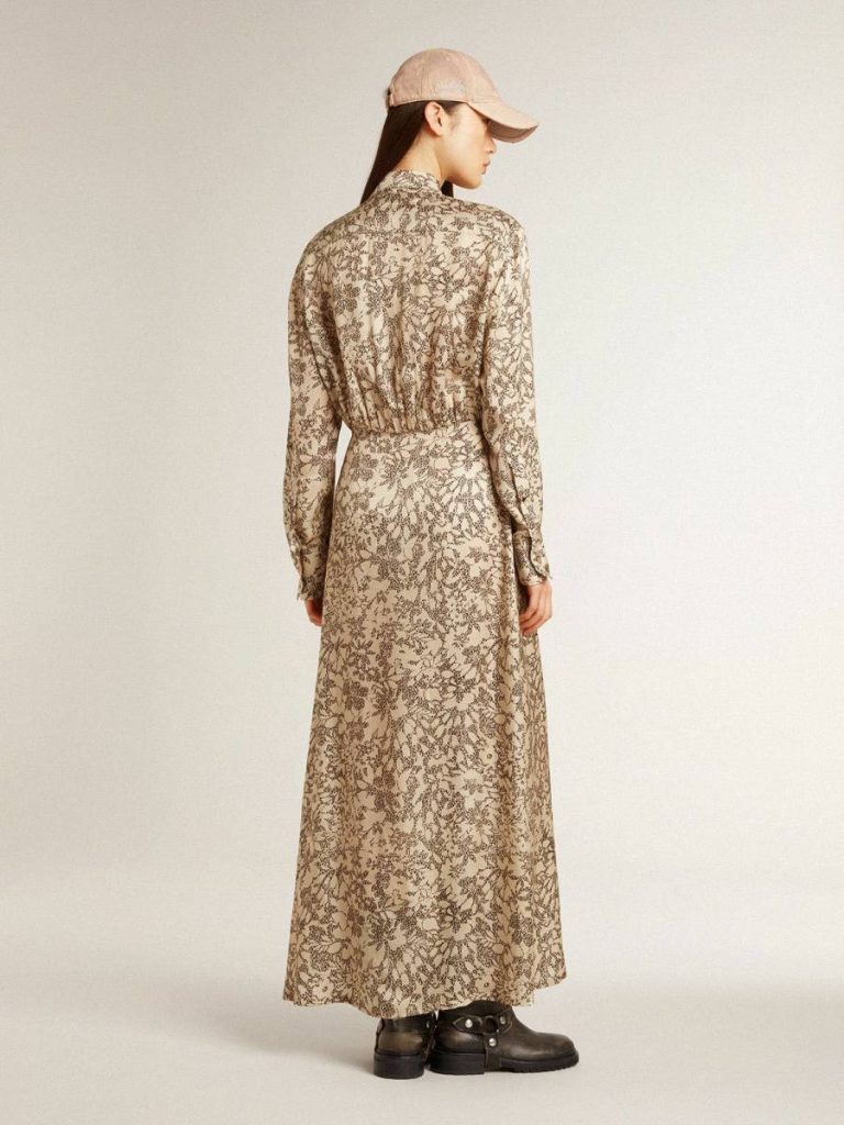 Golden Goose Women's Silk-Blend Midi Dress With A Floral Print Women Dresses & Jumpsuits Beige And Black - 4
