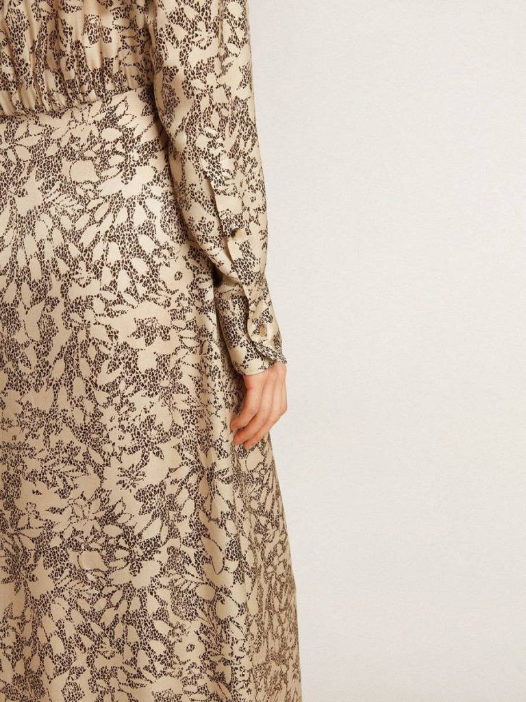 Golden Goose Women's Silk-Blend Midi Dress With A Floral Print Women Dresses & Jumpsuits Beige And Black - 5