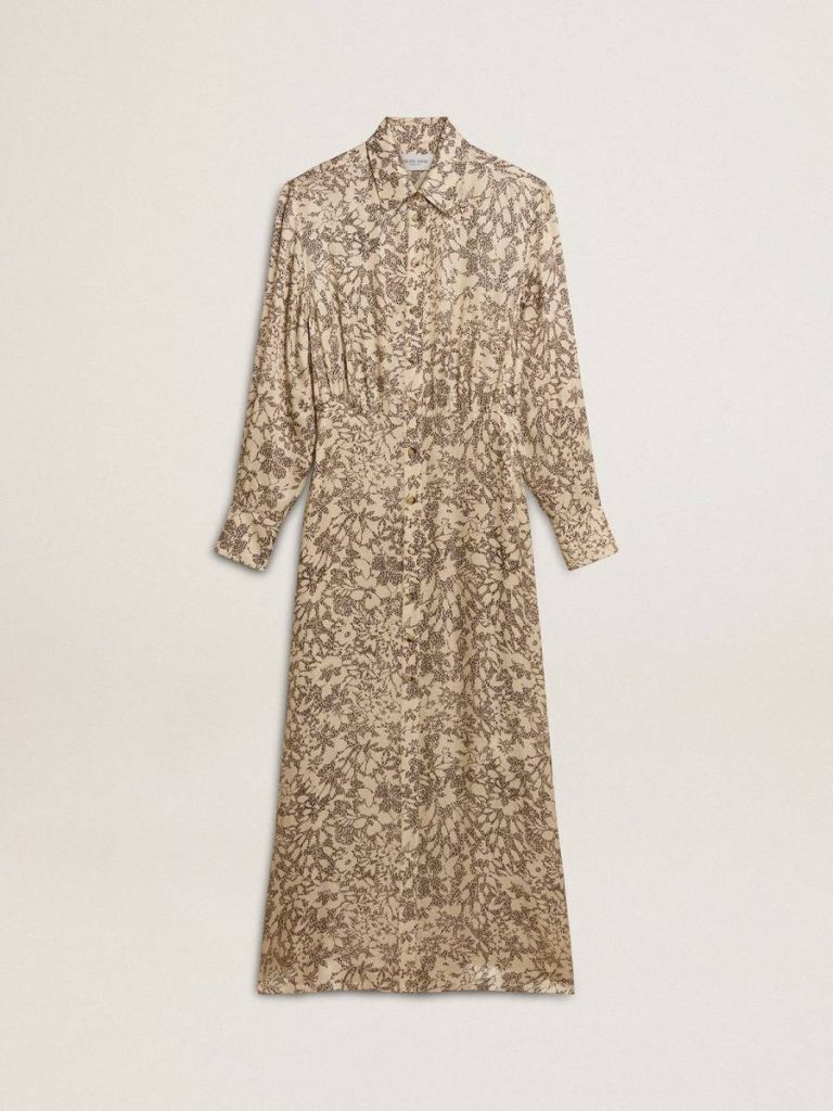 Golden Goose Women's Silk-Blend Midi Dress With A Floral Print Women Dresses & Jumpsuits Beige And Black - 1