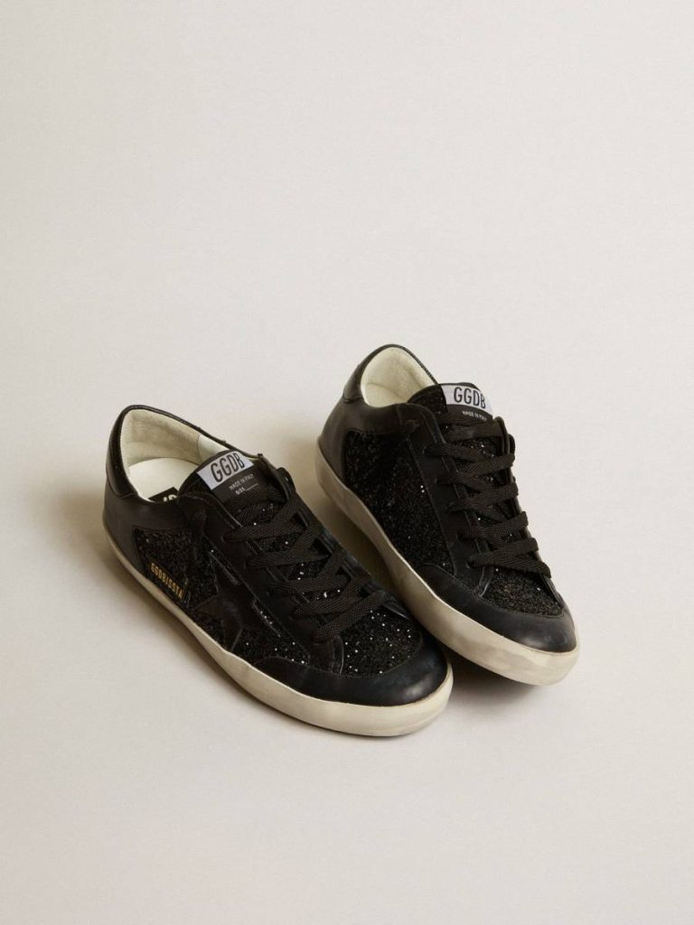 Golden Goose Women's Super-Star In Black Nappa And Glitter With Glossy Black Leather Star Super-Star Women - 2