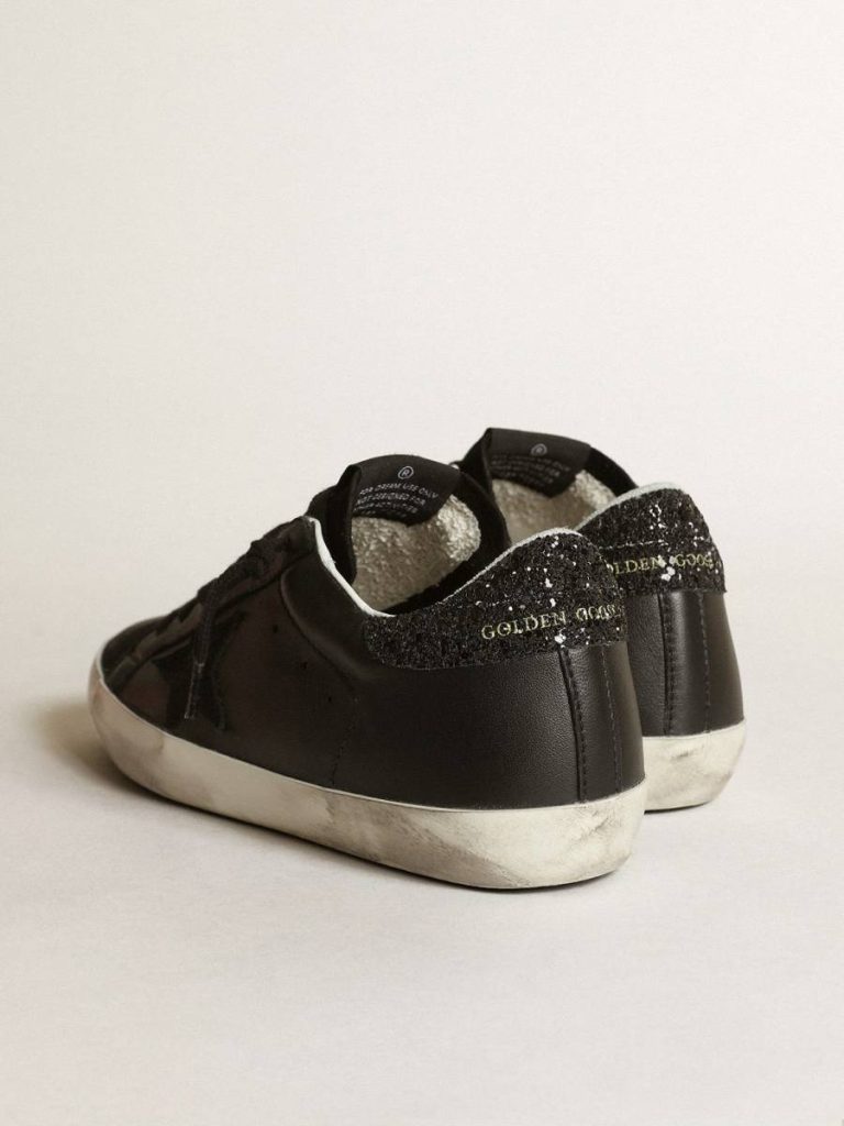 Golden Goose Women's Super-Star In Black Nappa With Black Star And Glitter Heel Tab Super-Star Women - 4