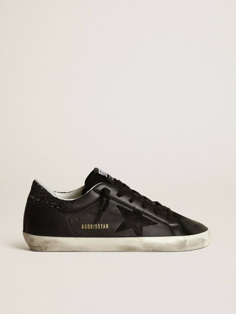 Golden Goose Women's Super-Star In Black Nappa With Black Star And Glitter Heel Tab Super-Star Women - 1