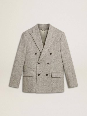 Gray Men's Double-Breasted Jacket In Gray Silk And Chevron Wool Men Golden Goose Blazers - 1