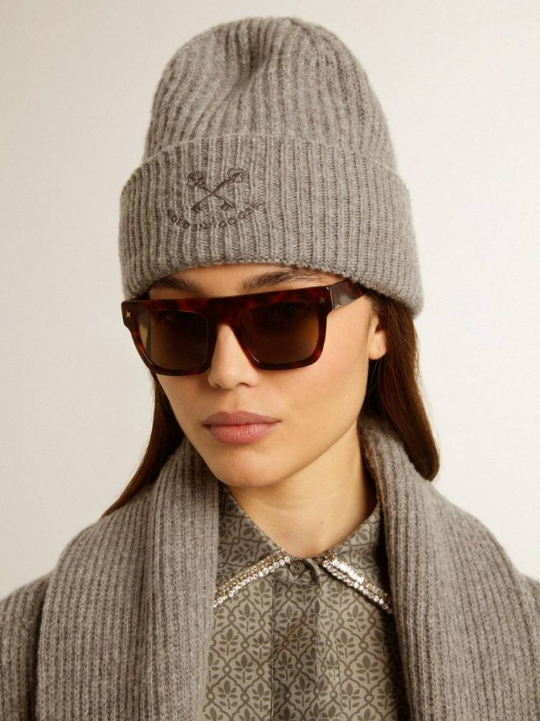 Gray Ribbed Wool Beanie Hats Gray Melange Golden Goose Women - 4
