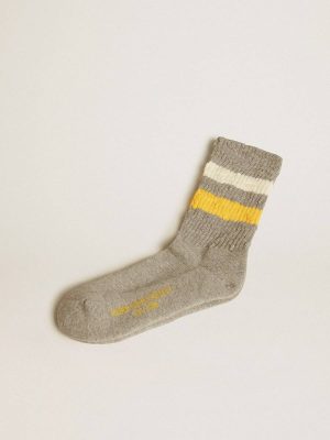 Gray Socks With Distressed Details And Yellow And White Stripes Women Socks Golden Goose Gray - 1