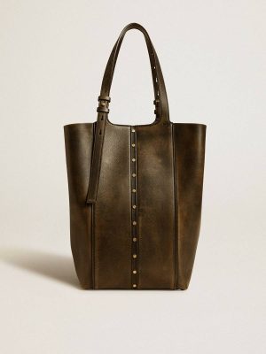 Handle Bags Black Women Golden Goose 24/7 Bag In Black Distressed Leather With Adjustable Handles - 1