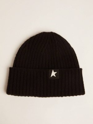 Hats Black Wool Beanie With White Star Women Black Golden Goose - 1