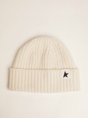 Hats White Wool Beanie With Black Star Papyrus White Women Golden Goose - 1
