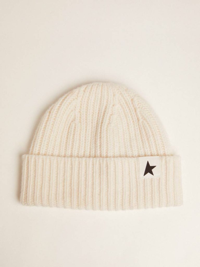 Hats White Wool Beanie With Black Star Papyrus White Women Golden Goose - 1