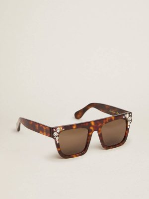 Havana Brown Golden Goose Square Model Sunglasses With Havana Frame And Crystals Sunglasses Women - 1
